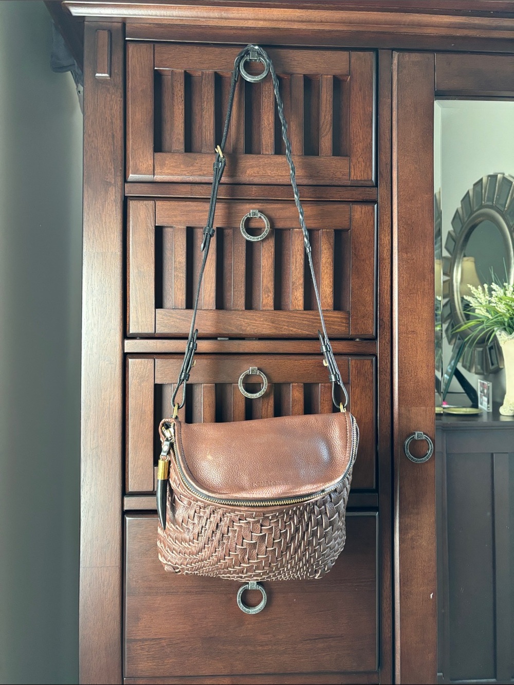 Kempton Woven Leather Saddle crossbody or shoulder Bag - Brown - Picture 2 of 7